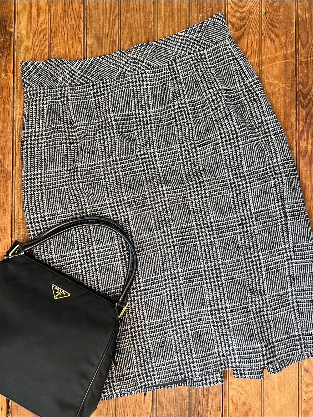 Talbots Black & White Glen Plaid Pencil Skirt midi wool size 12